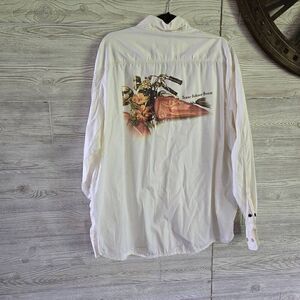 Tommy Bahama Denim Motercycle Hawiian Button Down Mens SZ XXL White Long Sleeve